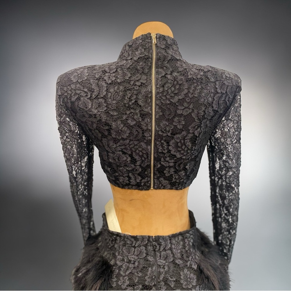 Elegant Black Lace and Feather Dress - Picture 7 of 9